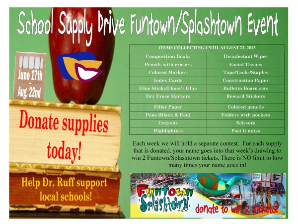 dr ruff school supply drive funtown splashtown